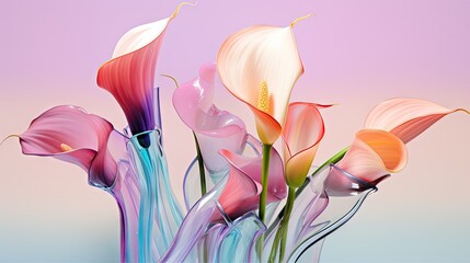  a vase filled with pink and purple flowers on top of a blue and pink counter top next to a white vase with pink and purple flowers on the bottom of the vase.  generative ai