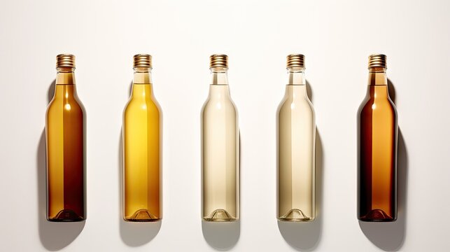  a group of three bottles sitting next to each other on top of a white surface with a shadow of a bottle on the bottom of the bottles and bottom of the bottles.  generative ai
