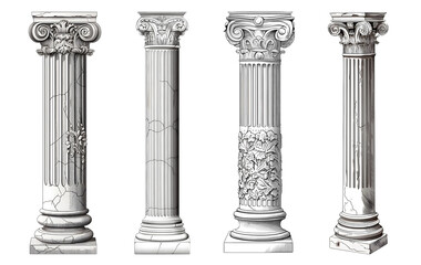 Set of ancient columns. Elements of ancient architecture. Edited AI illustration.