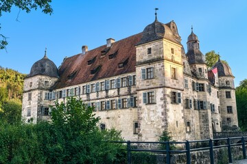Exterior of Schloss Mitwitz Castle in Mitwitz, Germany under a blue sky