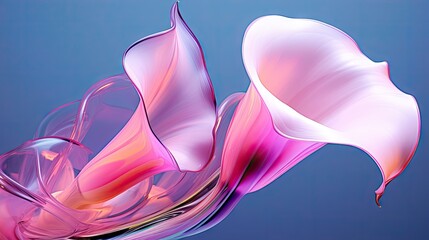  a close up of a pink and white flower on a blue background with a drop of water in the middle of the image and a blue background with a pink and white flower in the middle.  generative ai