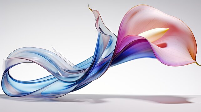  an abstract painting of a pink and blue flower with long, flowing, wavy, flowing, flowing petals on the petals of a flower, on a white background.  generative ai