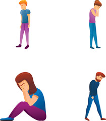 Obraz premium Upset human icons set cartoon vector. Headache, disappointment or shame. Human emotion concept