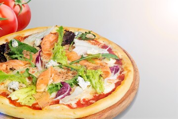 Tasty fresh hot pizza with spices and cheese