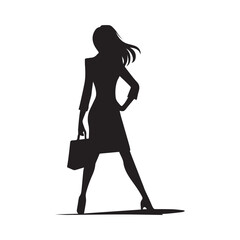 Modern Businesswoman Silhouette: A Striking Black and White Vector Image Showcasing the Grace and Power of Women in Business for Versatile Graphic Applications