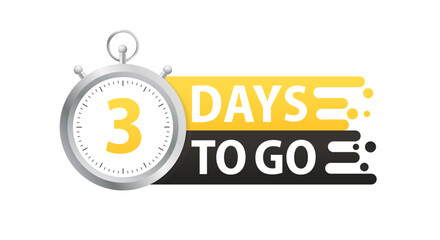 3 day until the final countdown. Promotional offer timer for one day before sale, 1 day only. Countdown timer. Clock icon. Time icon. Count time sale. Vector illustration