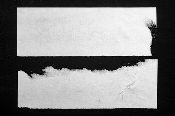 Two strips of white torn paper as a background.