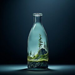 a forrest inside of a bottle, minimalistic 