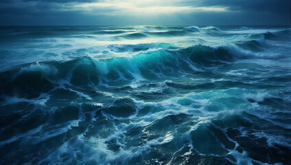 Fototapeta premium The luminous blue ocean waves from small microorganisms make a natural blue neon light at night