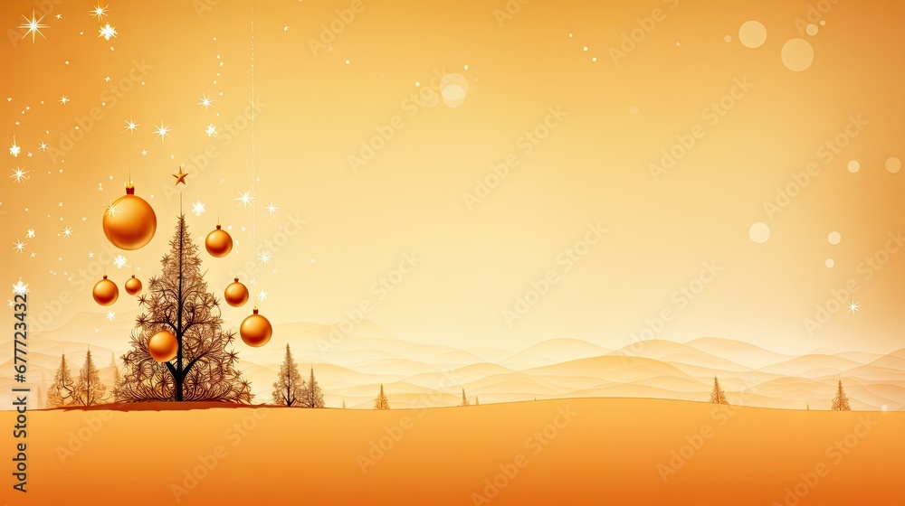 Poster a christmas tree in the middle of a desert with gold baubons hanging from it's branches and snow fla