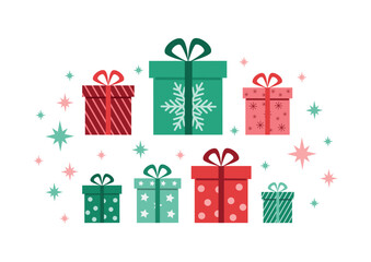 set of christmas gift boxes vector illustration,isolated on white background