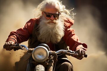 In an unexpected twist, Santa Claus swaps snow for sand, spending his summer joyfully riding a dirt bike. 