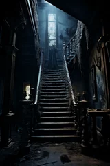 Foto op Canvas inside old hunted house with center staircase © ebhanu