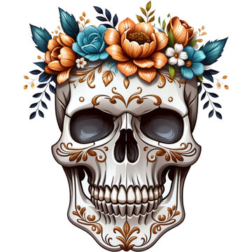 Realistic skull with floral crown shirt design