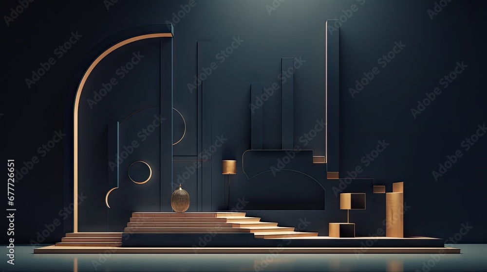 Poster a set of stairs in a dark room with a light at the end of one of the steps and a light at the end of
