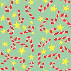 New Year's pattern. Christmas. Golden christmas stars. Pattern for gifts, wallpaper and textiles. Christmas candy cane. Christmas pattern.Seamless pattern with Christmas candies. Christmas star . 