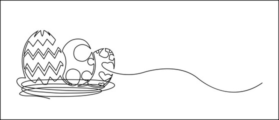 easter eggs in a basket line art, continuous one line drawing of a whole egg, isolated in white background, Vector illustration design element for Easter holiday, eps 10