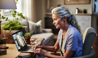 Digital House Calls: Senior Woman Gets Medical Advice Online - obrazy, fototapety, plakaty