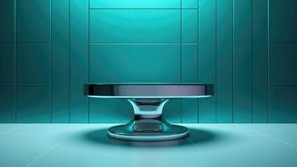 Sleek chrome podium with teal background, Premium showcase mockup template for Beauty, Cosmetic, Luxury products, with copy space for text - obrazy, fototapety, plakaty