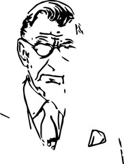 An elderly man in a tuxedo and glasses