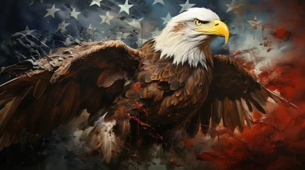 Fotobehang Combining elements of the flag with the bald eagle, America's national bird, symbolises freedom and strength. © Сергей Шипулин