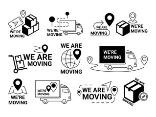 We are moving transportation cargo logistic service minimal line icon set isometric vector