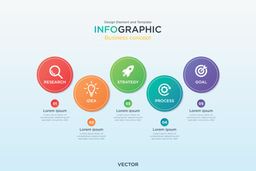 infographic business concept. Circle Text Box 5 Business Steps Design Element and Template on Background White Color Mode