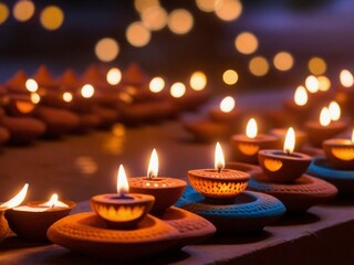 Obraz na płótnie Canvas Painted clay lamps light up during Diwali celebrations. 