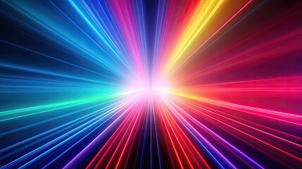 Bright colored light beams running in the distance