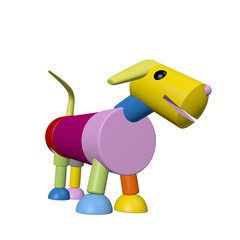 colorful funny wood toy, 3d rendered illustration of a dachshund