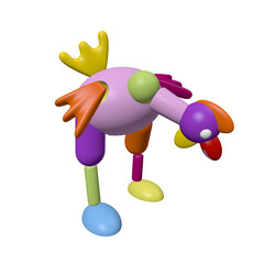 colorful funny wood toy, 3d rendered illustration of a chicken