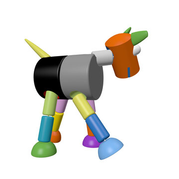 colorful funny wood toy, 3d rendered illustration of a dog