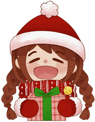 Santa girl Christmas event water color style and clear background
