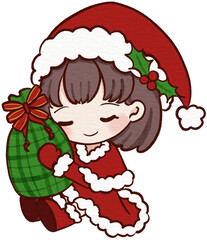 Santa girl Christmas event water color style and clear background
