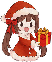 Santa girl Christmas event water color style and clear background
