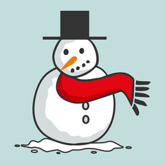 hand drawn snowman winter with red scarf