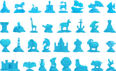 Foto op Plexiglas Ice sculpture icons set cartoon vector. Animals mermaid. Statue blue beast © nsit0108