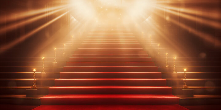 Red carpet and golden barrier with cinema light, event background
