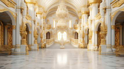 Obraz premium Light luxury royal posh interior in baroque style. White hall with expensive oldstyle furniture.