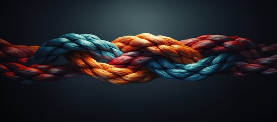  a group of multicolored ropes on a black background with a place for the text in the middle of the image. - obrazy, fototapety, plakaty