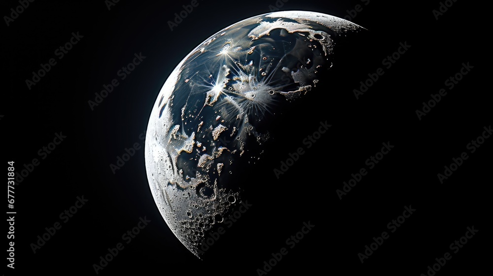 Poster a close up of a moon in the sky with water droplets on the moon's surface and the moon in the middle