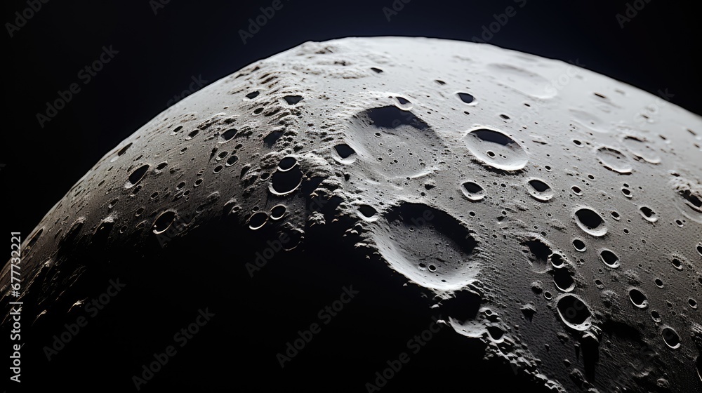 Poster a black and white photo of a moon with drops of water on the moon's surface and the moon's shadow in