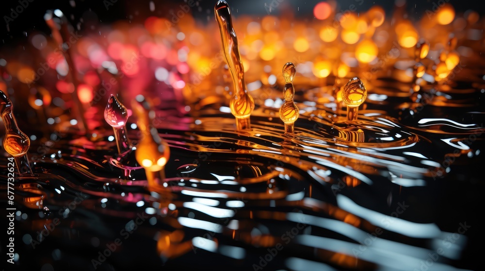 Poster a group of orange and yellow objects floating on top of a body of water next to a wall of orange and
