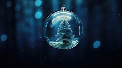 Fototapeta na wymiar christmas tree in a christmas bauble on a branch with snow.