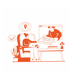 Online Food Shopping Flat Ilustration, E-Commerce, E-Store Icon Isolated White Background 