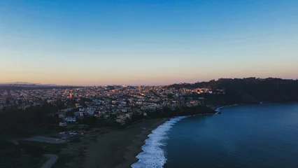 Foto auf Acrylglas Baker Strand, San Francisco Scenic drone shot of residential buildings near the baker beach of San Francisco in California, USA