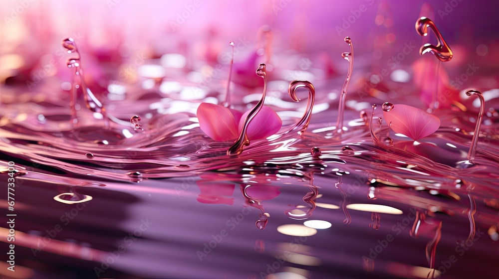 Aufkleber a group of pink flowers floating on top of a body of water with drops of water on the bottom of the 