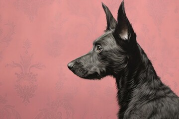 Portrait of a black dog on a pink packground
