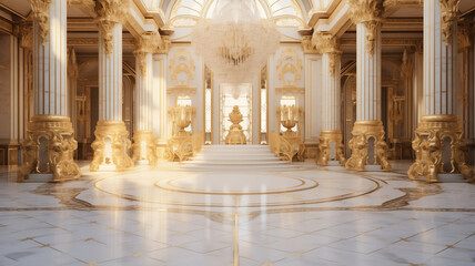 Light luxury royal posh interior in baroque style. White hall with expensive oldstyle furniture. - obrazy, fototapety, plakaty