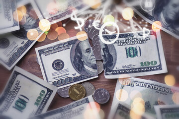 A USA banknote value of 100 usd. The concept of finance, investment, savings and cash. Money...